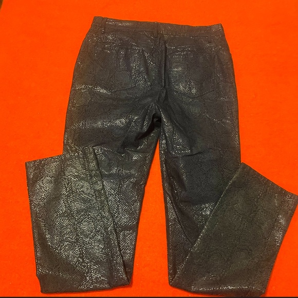 Lafayette 148 New York black shiny foil snakeskin mid-rise straight leg jeans - Picture 12 of 13